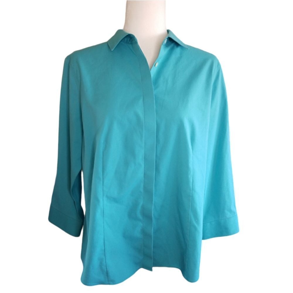 Talbots Blouse Button Down Collared Teal Size 14